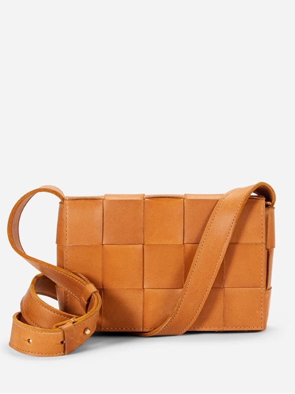 Woven Leather Crossbody Bag in Cognac